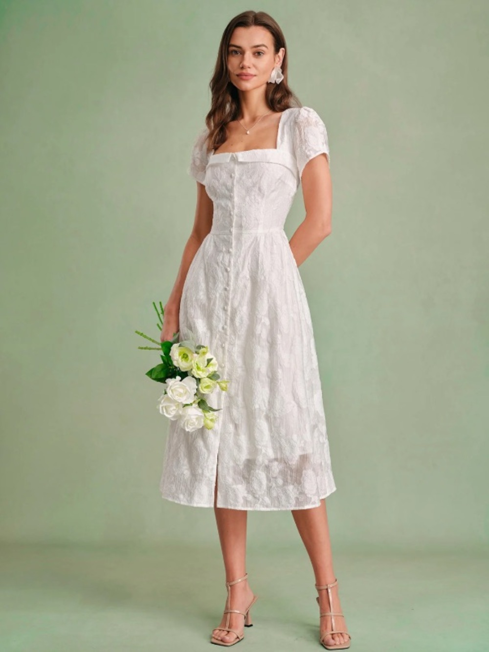 NWT RIHOAS White Square Neck X Cross Midi Dress Size S